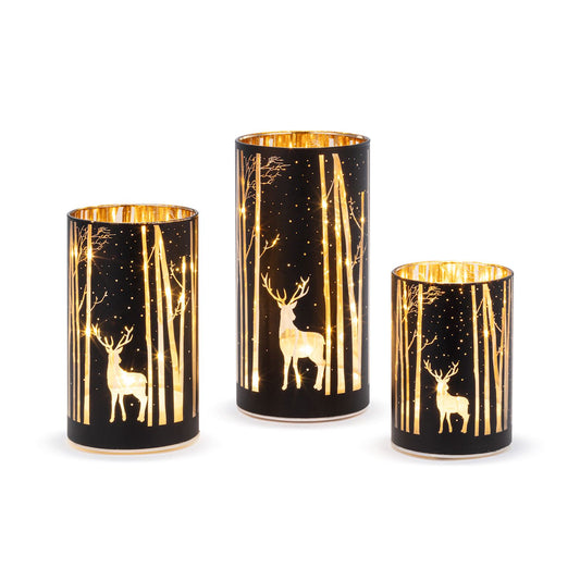 Silver Deer in Forest LED Hurricanes - 3 Assorted