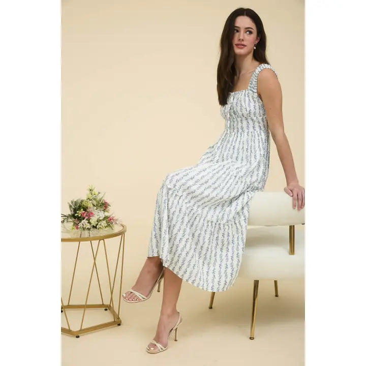 Floral Stripe Ruffle Detail Maxi Dress