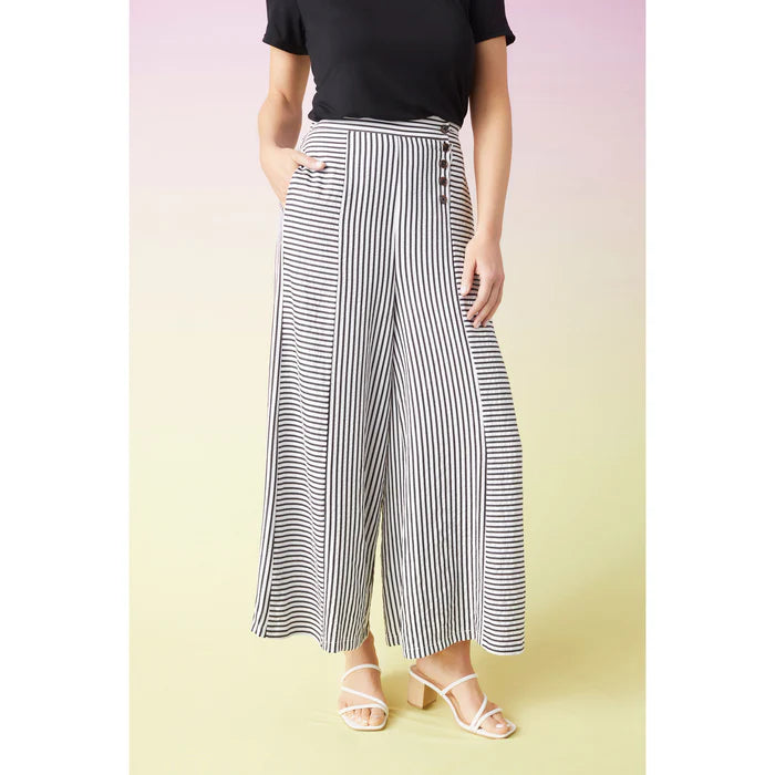 Dahlia Striped Textured Pants with Side Button