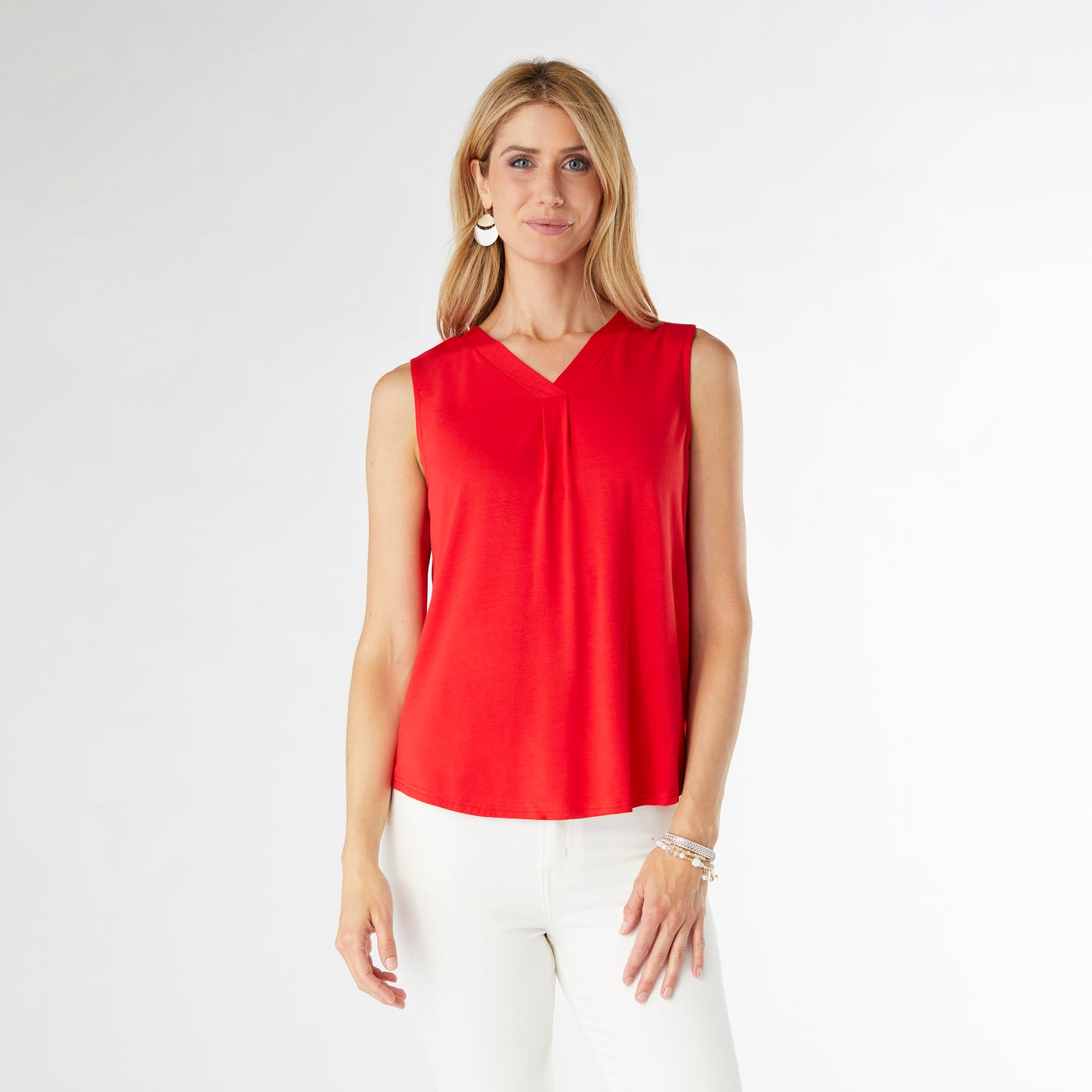 Erin Pleat Back V-Neck Tank - Tango Red L/XL
