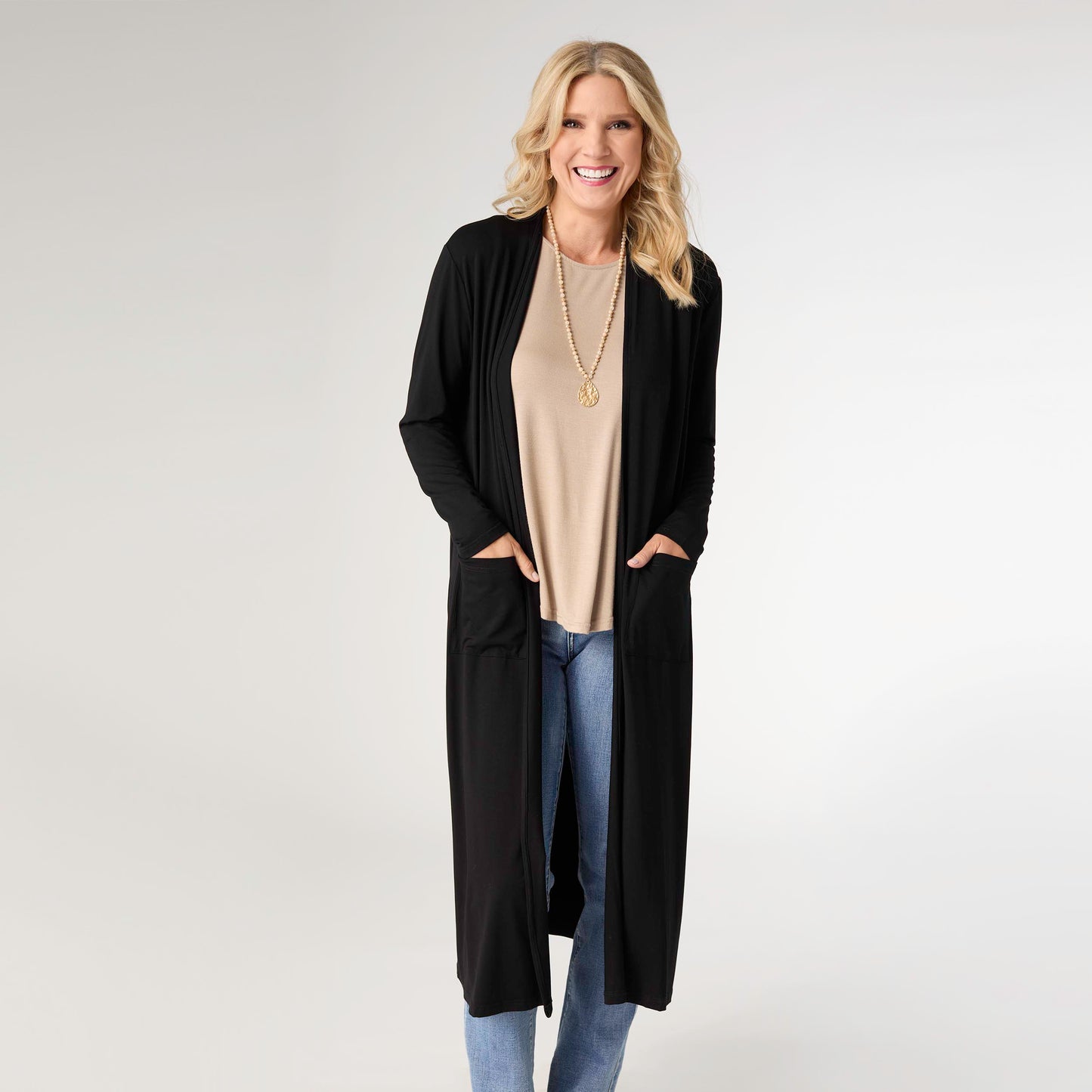 Soft Landing Long Sleeve Cardigan - Black L/XL