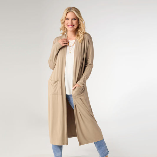 Soft Landing Long Sleeve Cardigan - Taupe XS