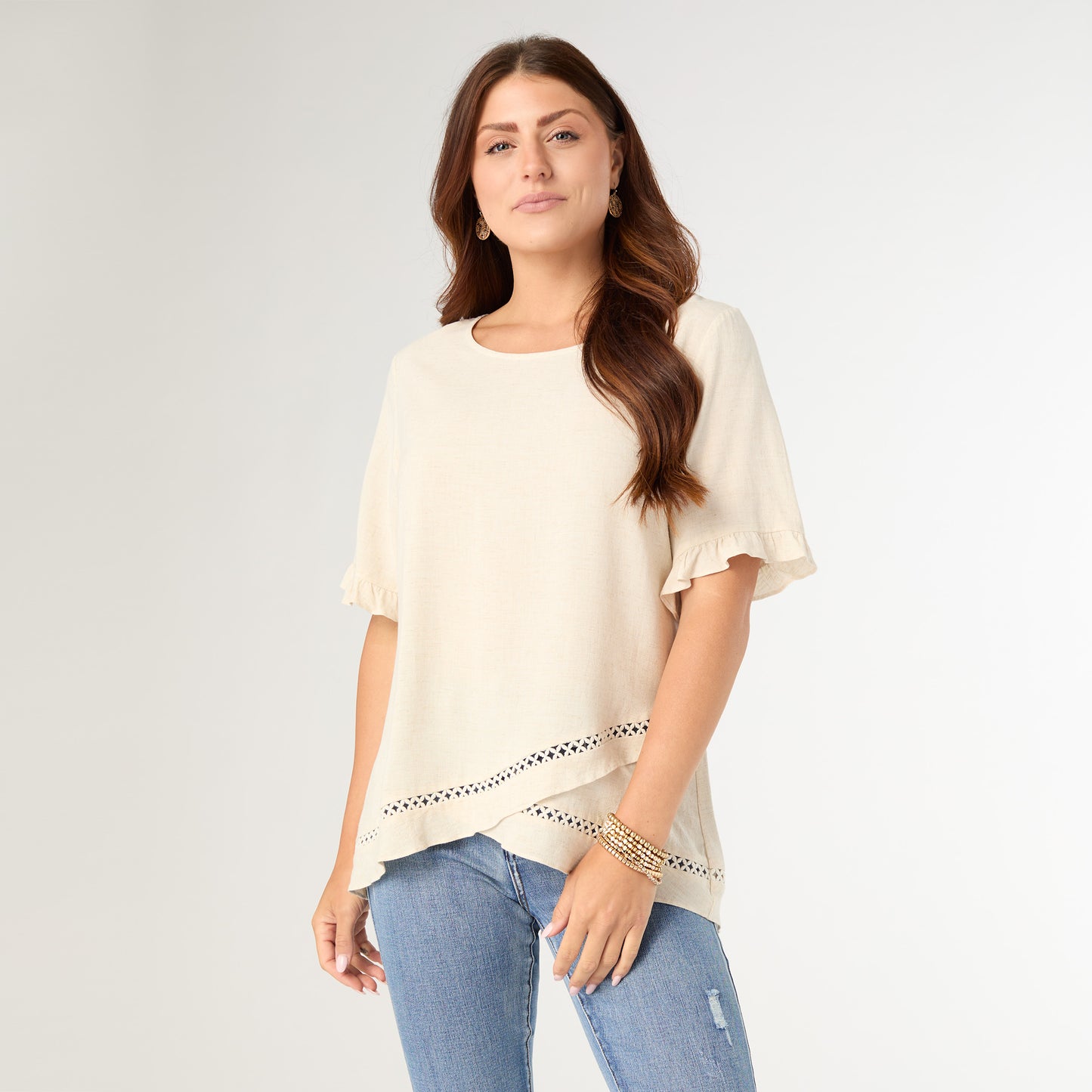 Layla Short Sleeve Crossover Ruffle Top...