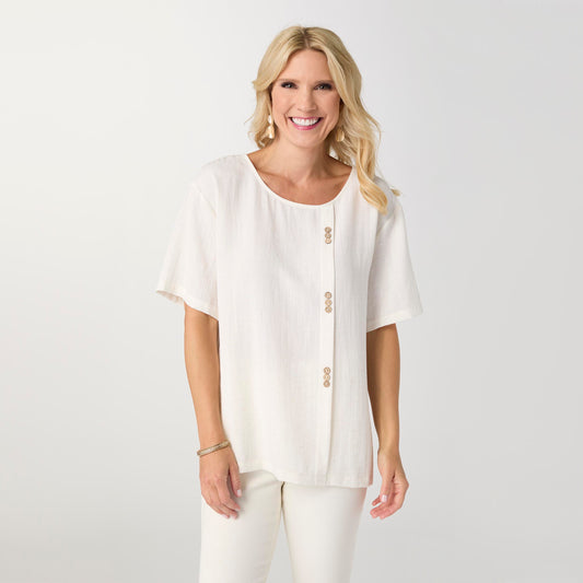 Elin Linen Top with Button Detail  - Natural XS