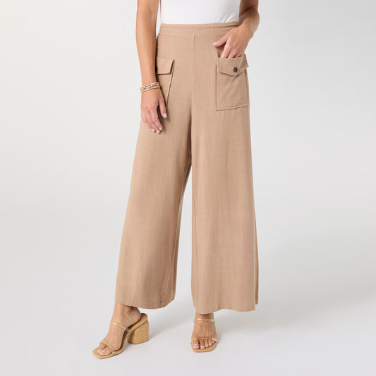 Elin Linen Crop Pant with Button Pocket - Beige XS