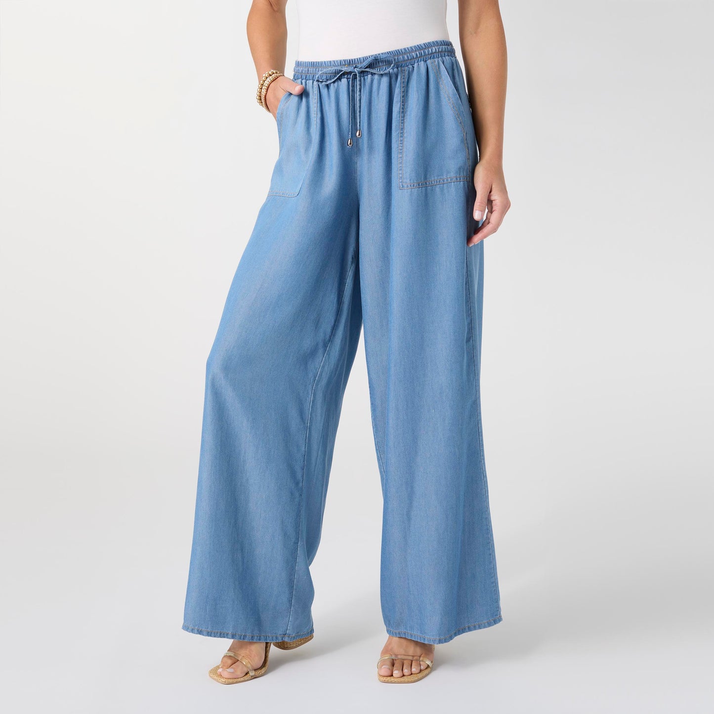 L/XL - Khloe Chambray Pant with Pockets - Medium..