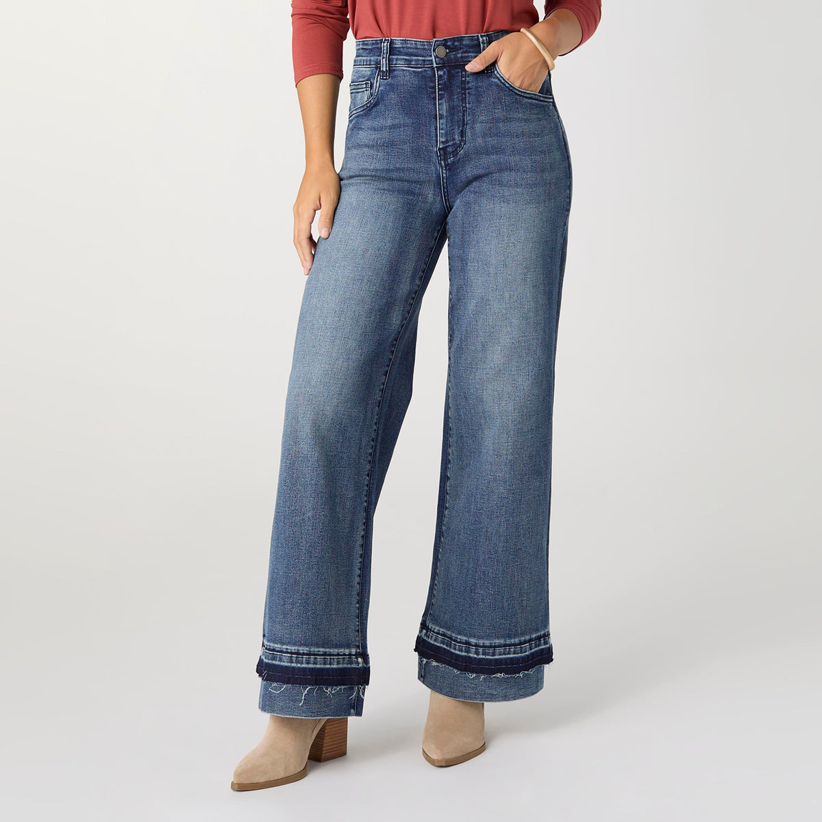 EverStretch Wide Leg Denim with Dual Wash Bottom