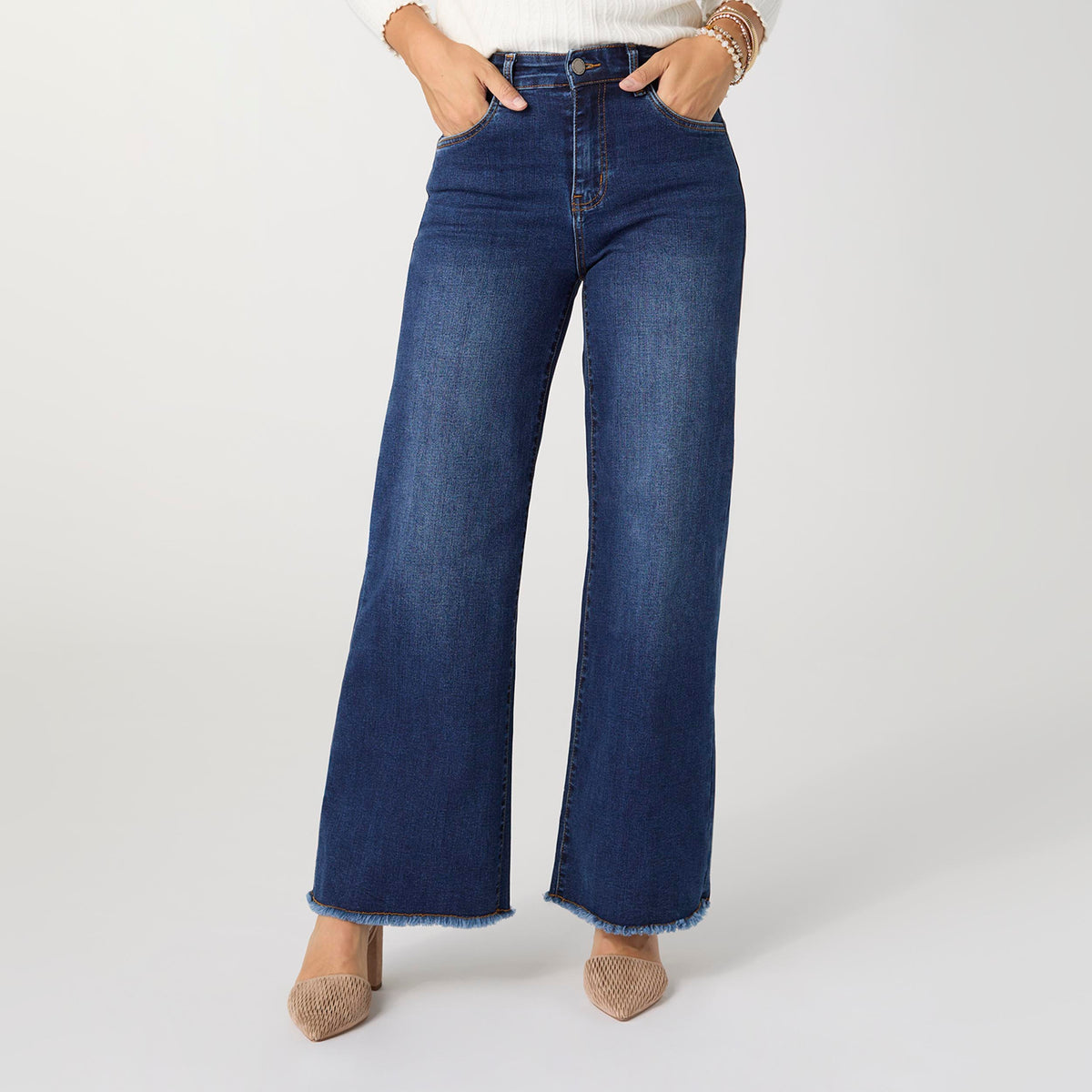 EverStretch Wide Leg with Fringe - Dark Denim L