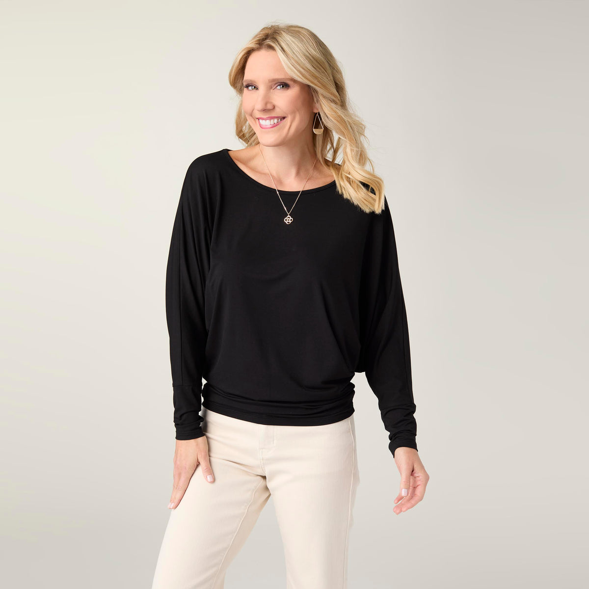 Soft Landing Dolman Sleeve Top - Black S/M