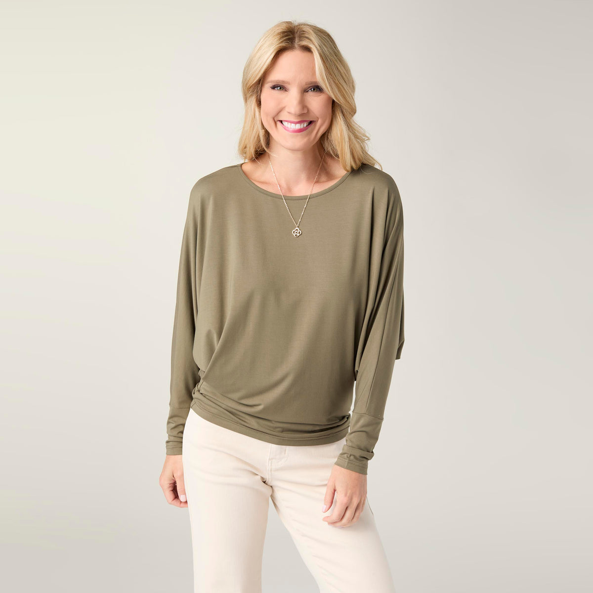 Soft Landing Dolman Sleeve Top - Dusty Olive L/XL