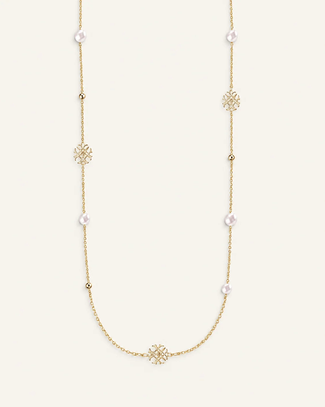 Adorned Pearl Logo Station Necklace Gold