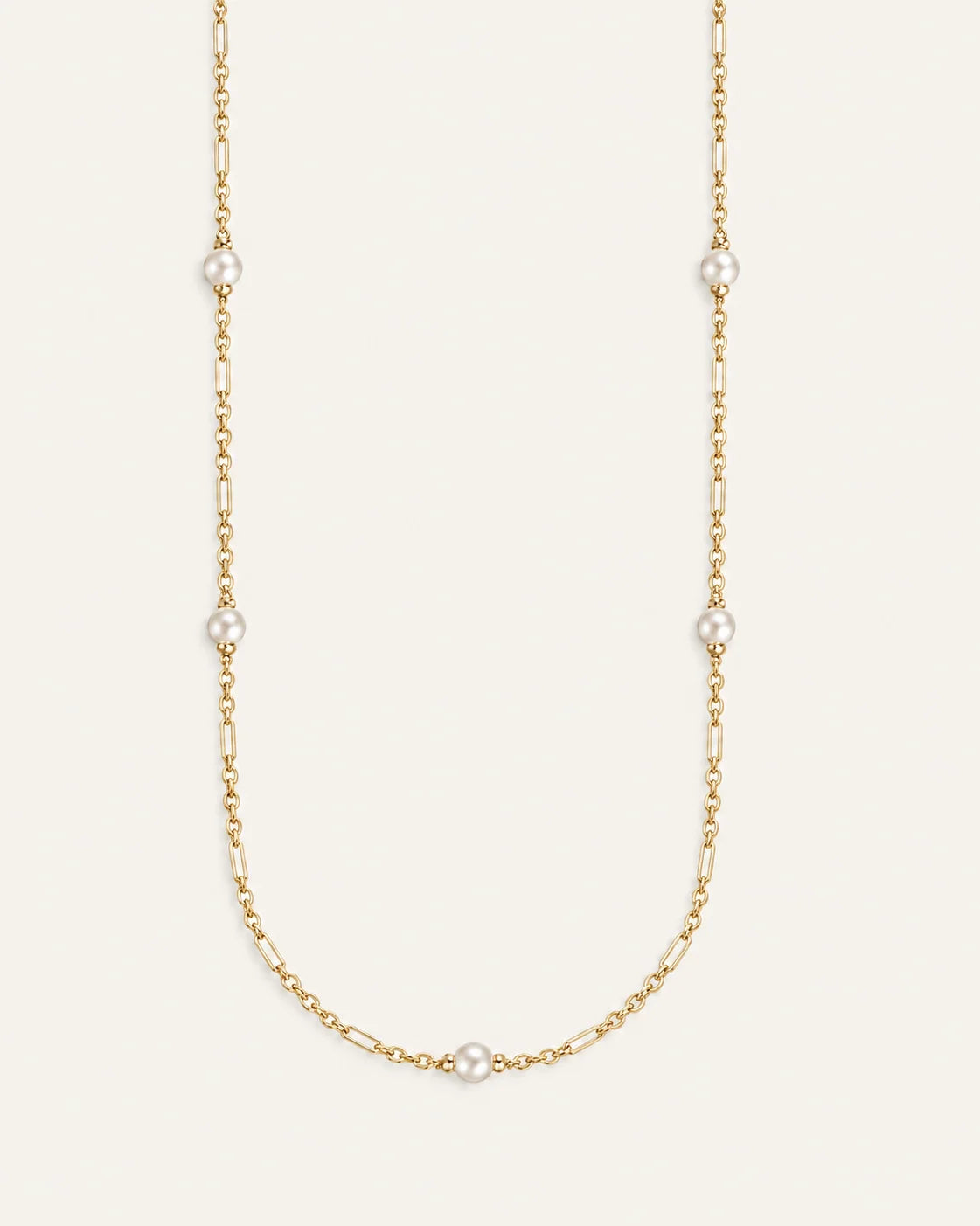 Adorned Pearl Station Necklace Gold
