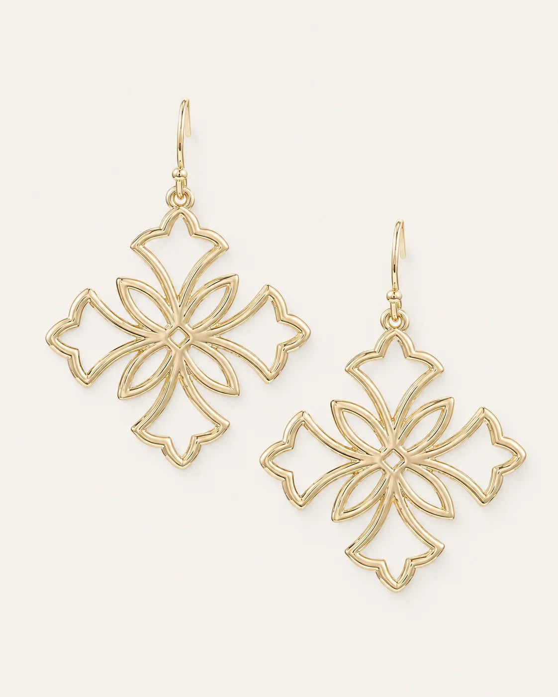 Heirloom Cross Drop Earrings in Gold