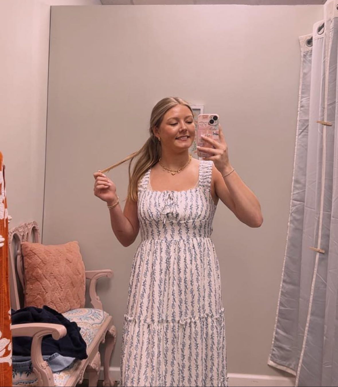 Floral Stripe Ruffle Detail Maxi Dress