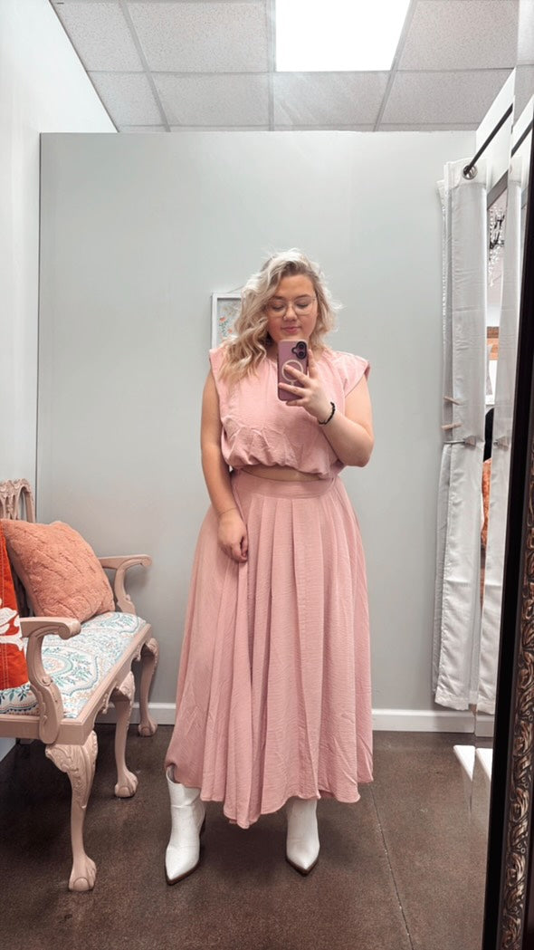 Light Pink Balloon Top & Midi Skirt