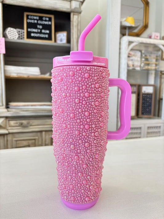 Simply Southern Rhinestone Pink Pearl Tumbler