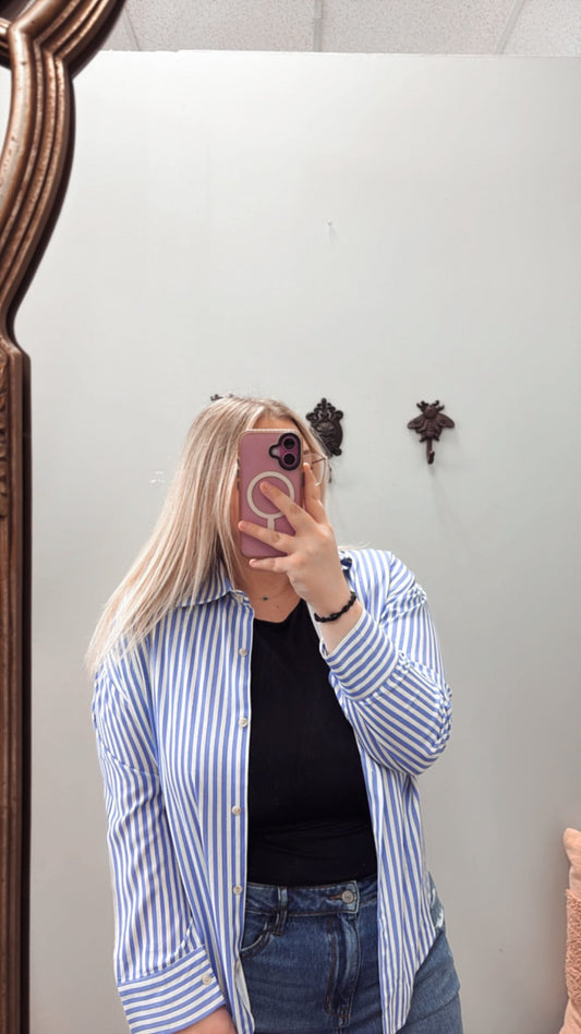 The Kathryn Button-Up, Striped Blue