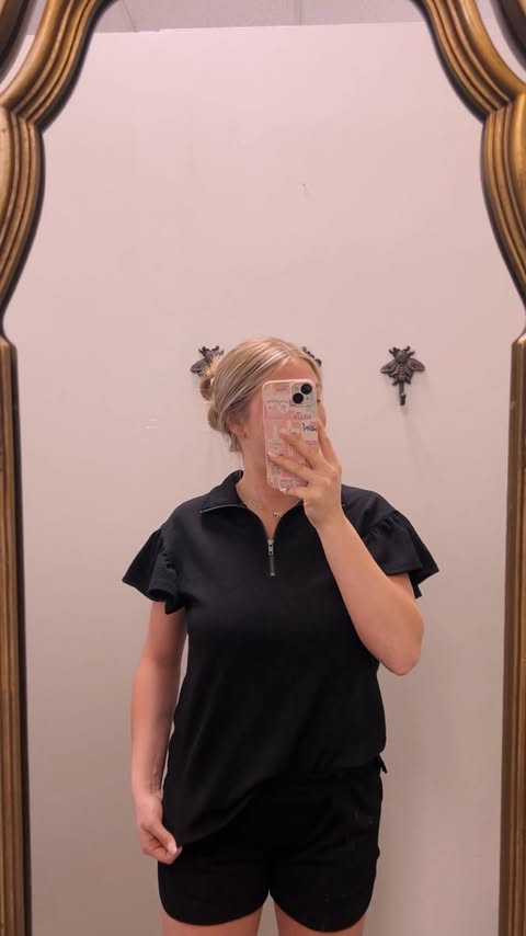 Black Quarter Zip with Flutter Sleeves