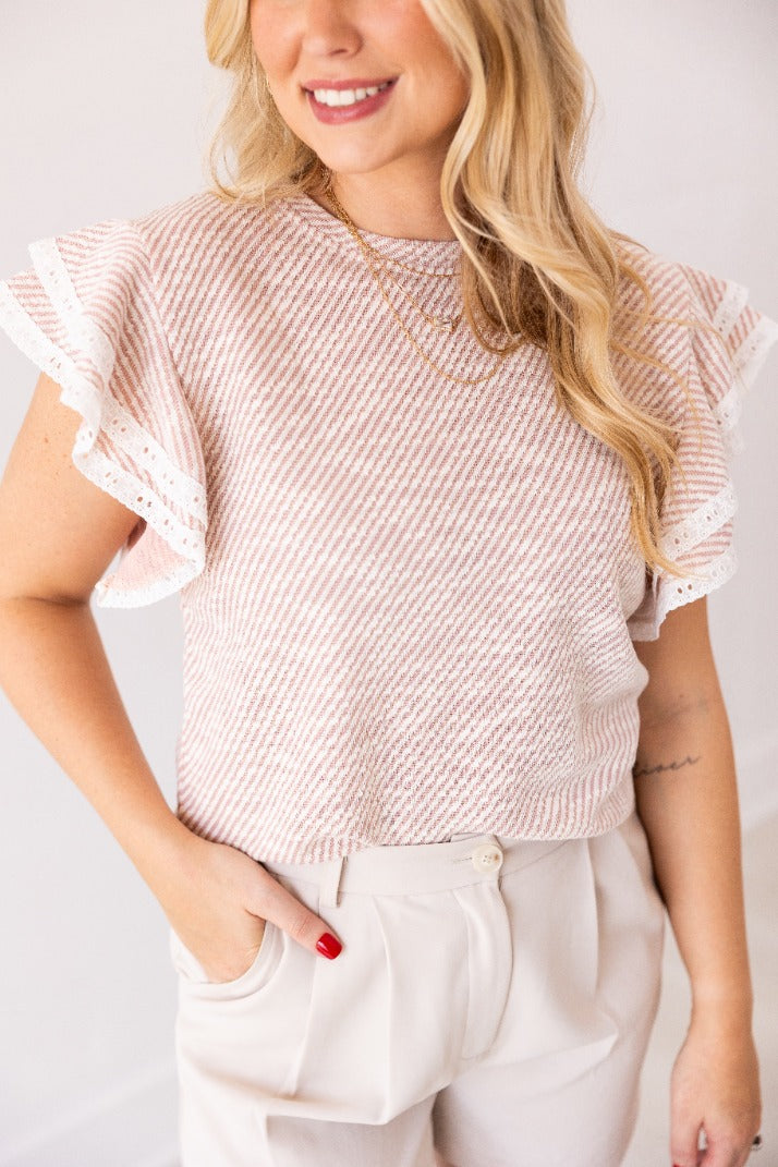Dusty Rose Knit Trim Top