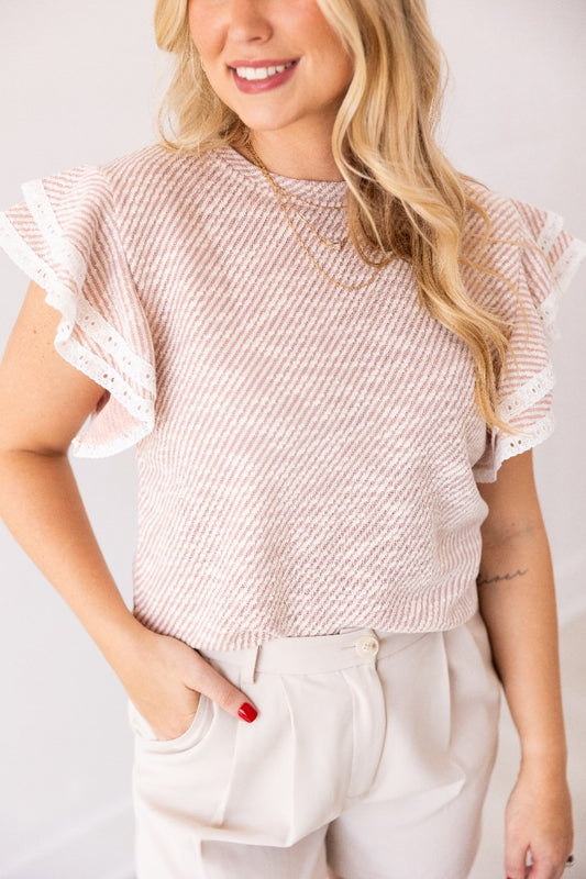 Dusty Rose Knit Trim Top