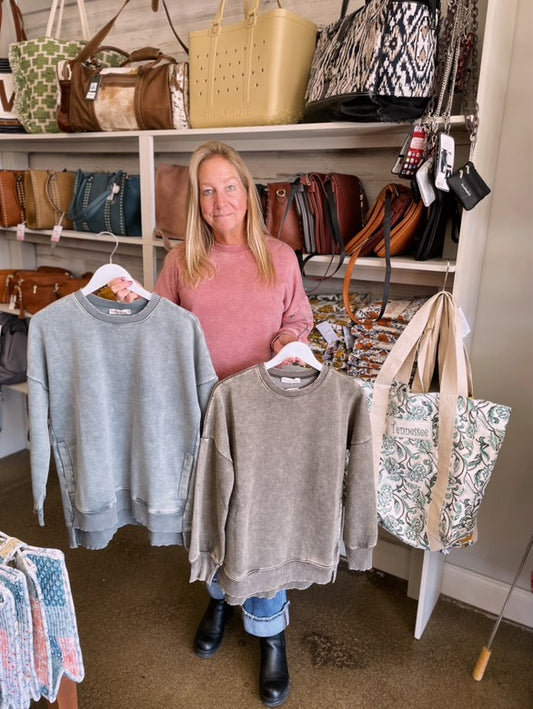 Zenana Acid Wash Fleece Hi-Low Pullover