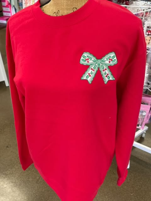 Holly Christmas Bow Pullover