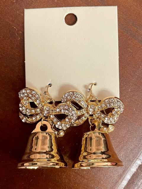 Christmas Bell & Pave Bow Earrings