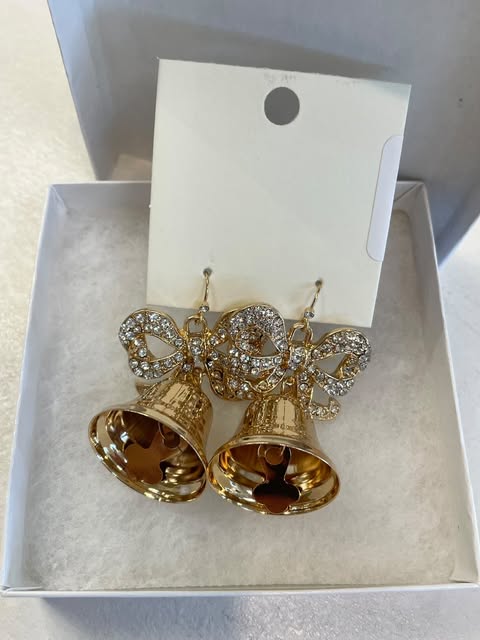 Christmas Bell & Pave Bow Earrings