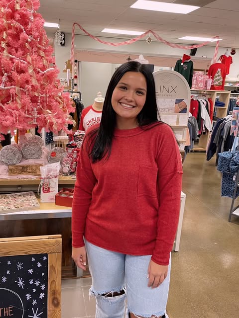 Ribbed brushed melange hacci sweater with a pocket