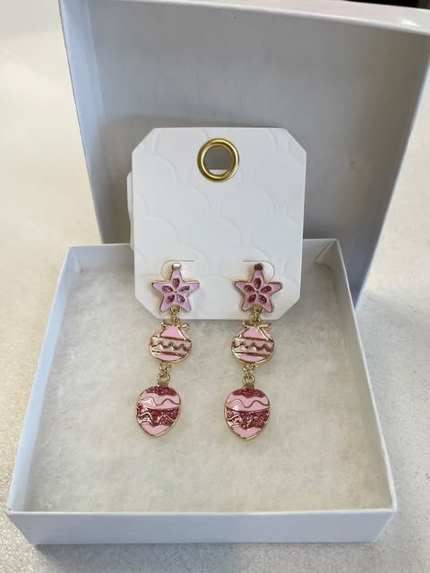 Pink Linear Christmas Ornament Earrings