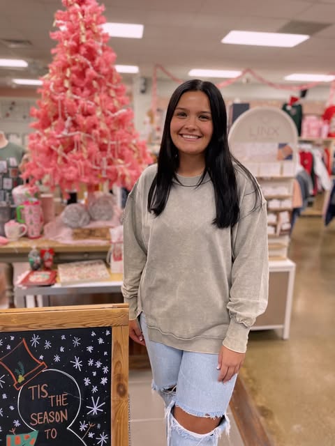 Zenana Acid wash f/terry exposed-seam sweatshirt