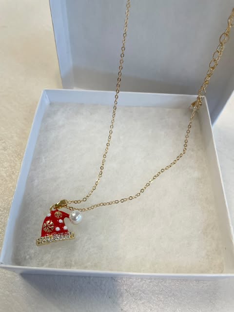 Pave Christmas Hat Necklace