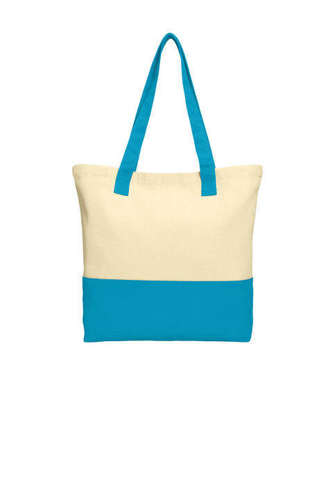 Just Pray Turquoise & Natural Colorblock Cotton Twill Tote