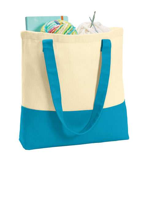 Just Pray Turquoise & Natural Colorblock Cotton Twill Tote
