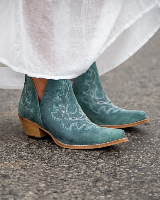 Maisie Stitched Leather Boots in Turquoise by Myra Bag