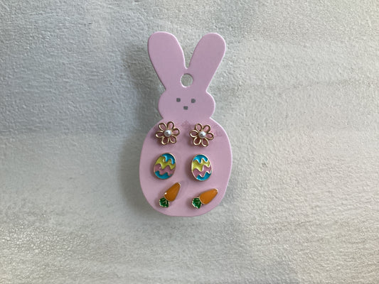 Kids Easter Pink Flower Egg Carrot Earrings