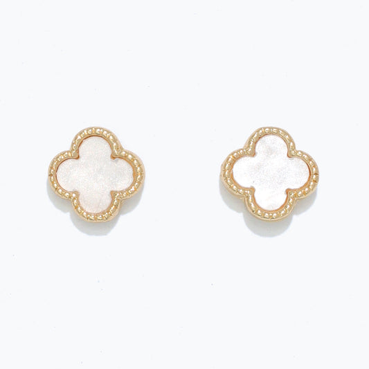 Cuties Earrings - Gold with White Clover