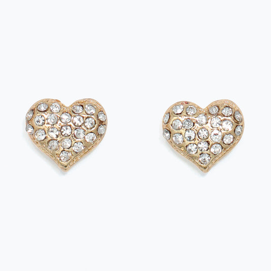 Earrings-Gold Clear Crystal Hearts