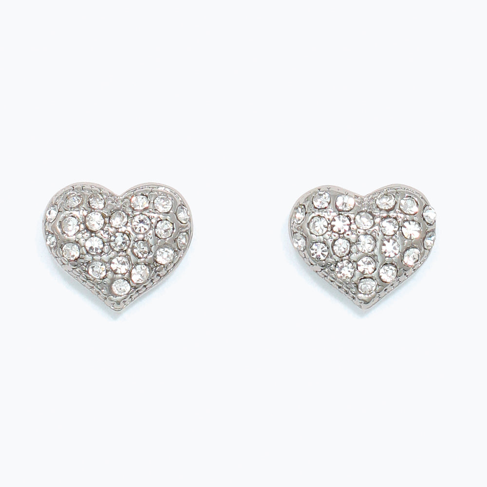Earrings-Silver Clear Crystal Heart