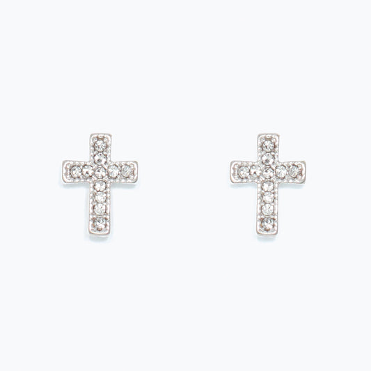 Earrings-Silver Crystal Crosses