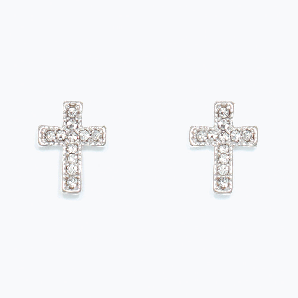 Earrings-Silver Crystal Crosses