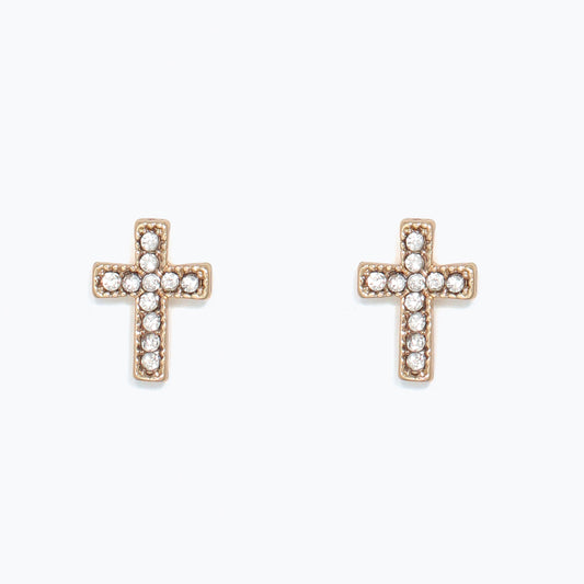 Earrings-Gold Crystal Crosses