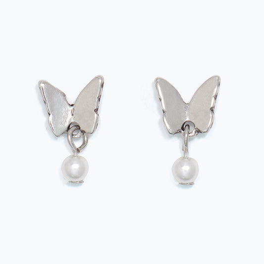 Cuties Earrings - Silver Butterflies with Pearl