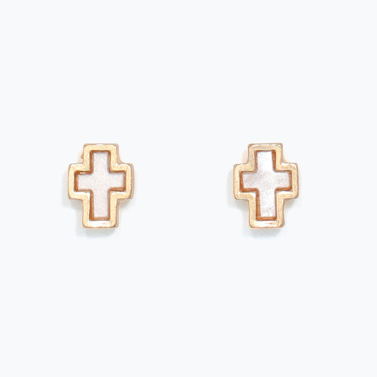 Earrings-White Cross Inlay with Gol