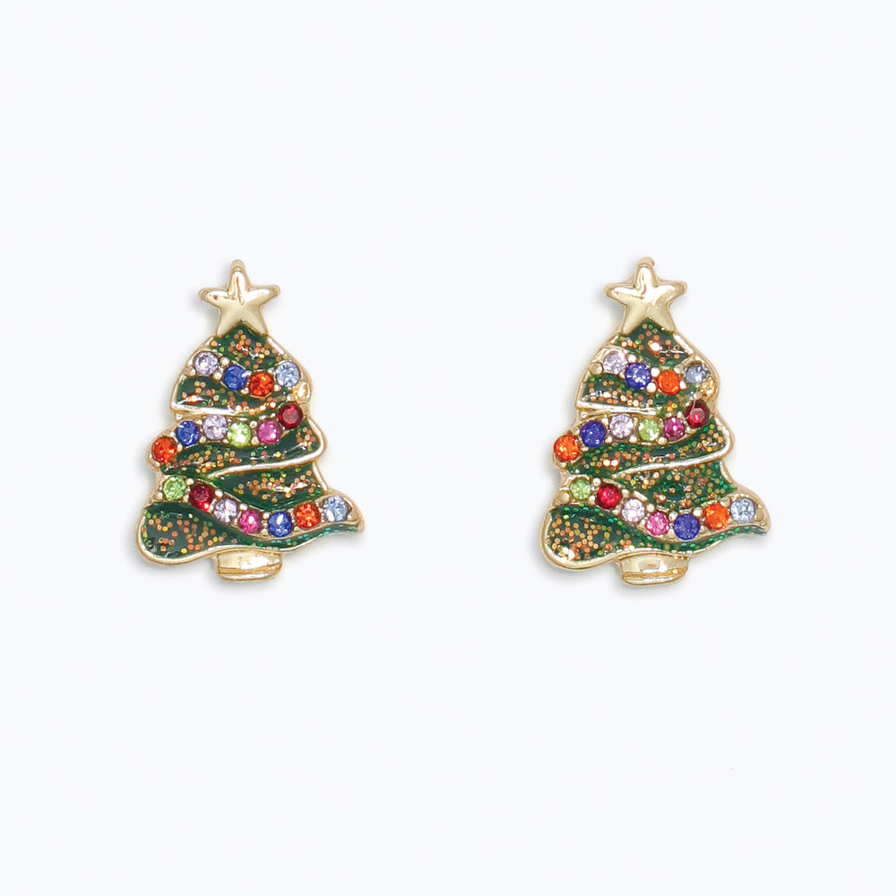 Earrings-Crystal Christmas Tree Gol