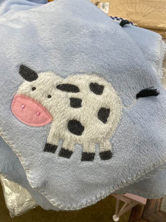 MUDPIE BABY COW BABY BLANKET W/PERSONALIZATION