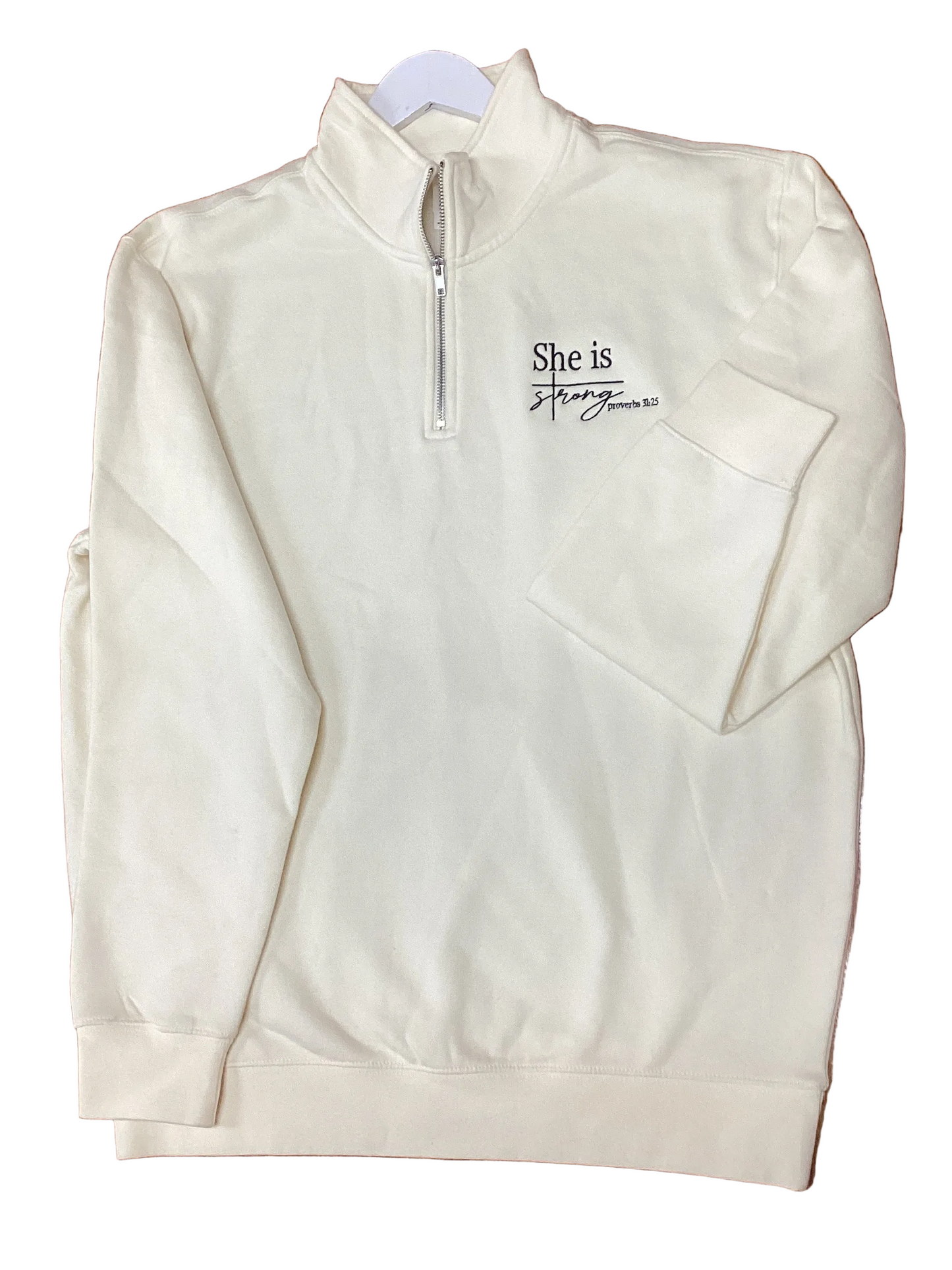 She Is Strong Embroidered 1/4 Zip Pullover
