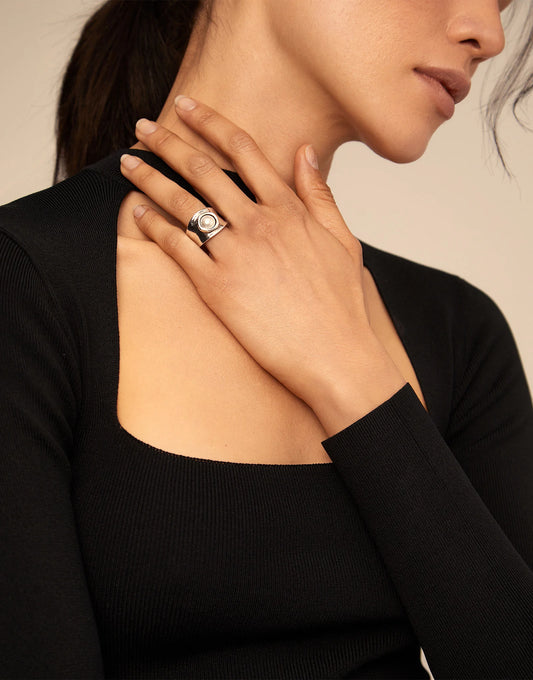 MY LUCK Silver-plated & Pearl Ring
