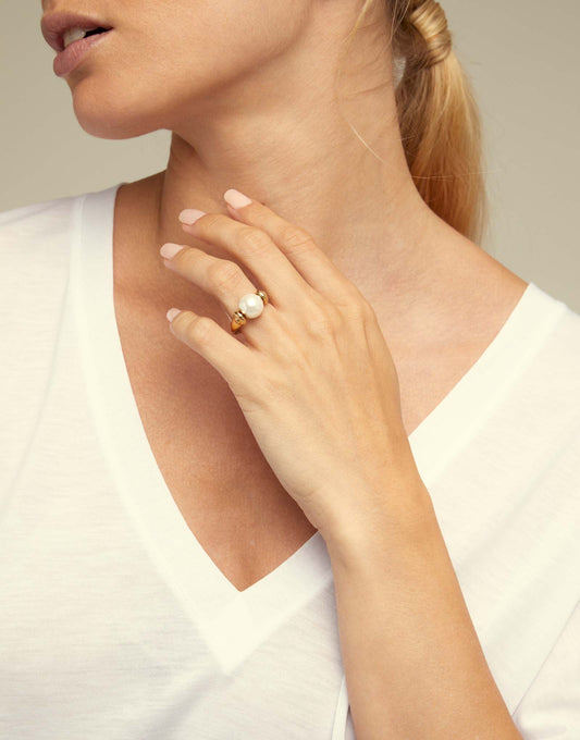 Full Pearl Moon Gold & Pearl Ring