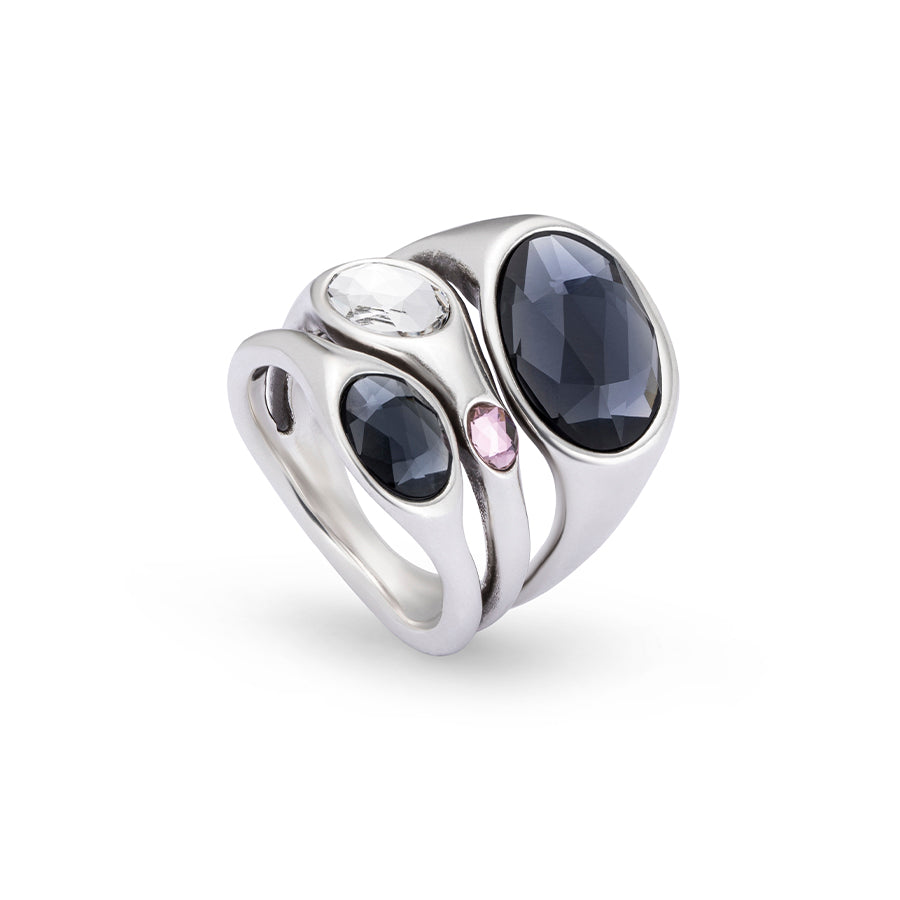 VITAL Sterling Silver-plated Ring with Gray, Pink & White Crystals